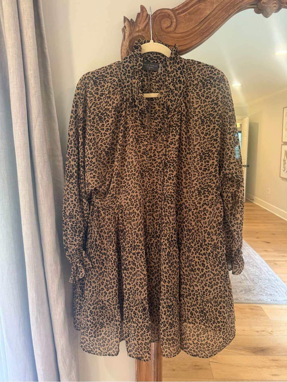 Dress Forum Leopard Print Ruffle Neck Mini Dress - Brown/Black
